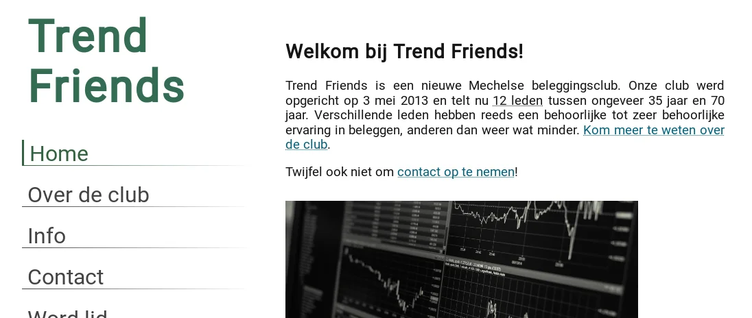 Screenshot of the Trend-Friends homepage, showing a navigation menu and
introductory paragraph.